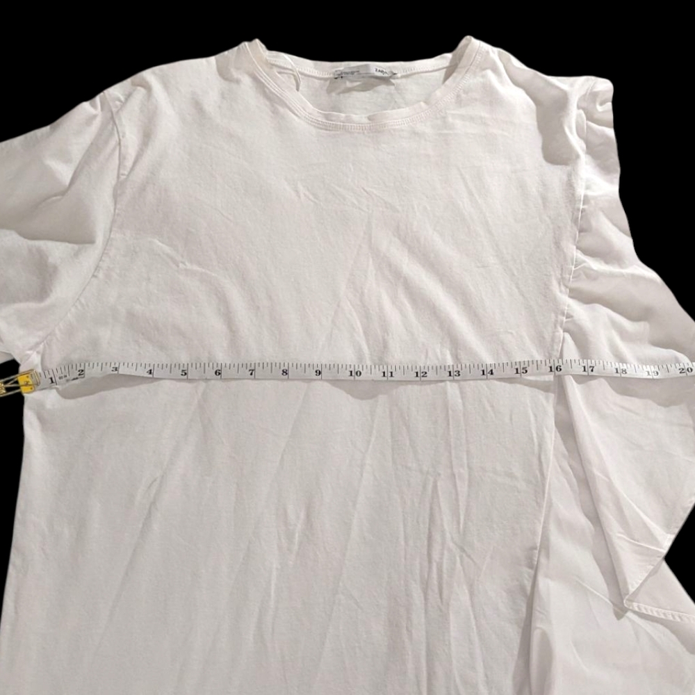 Zara White Short Sleeve Tee with Ruffle Detail, Sz Medium - Picture 9 of 10